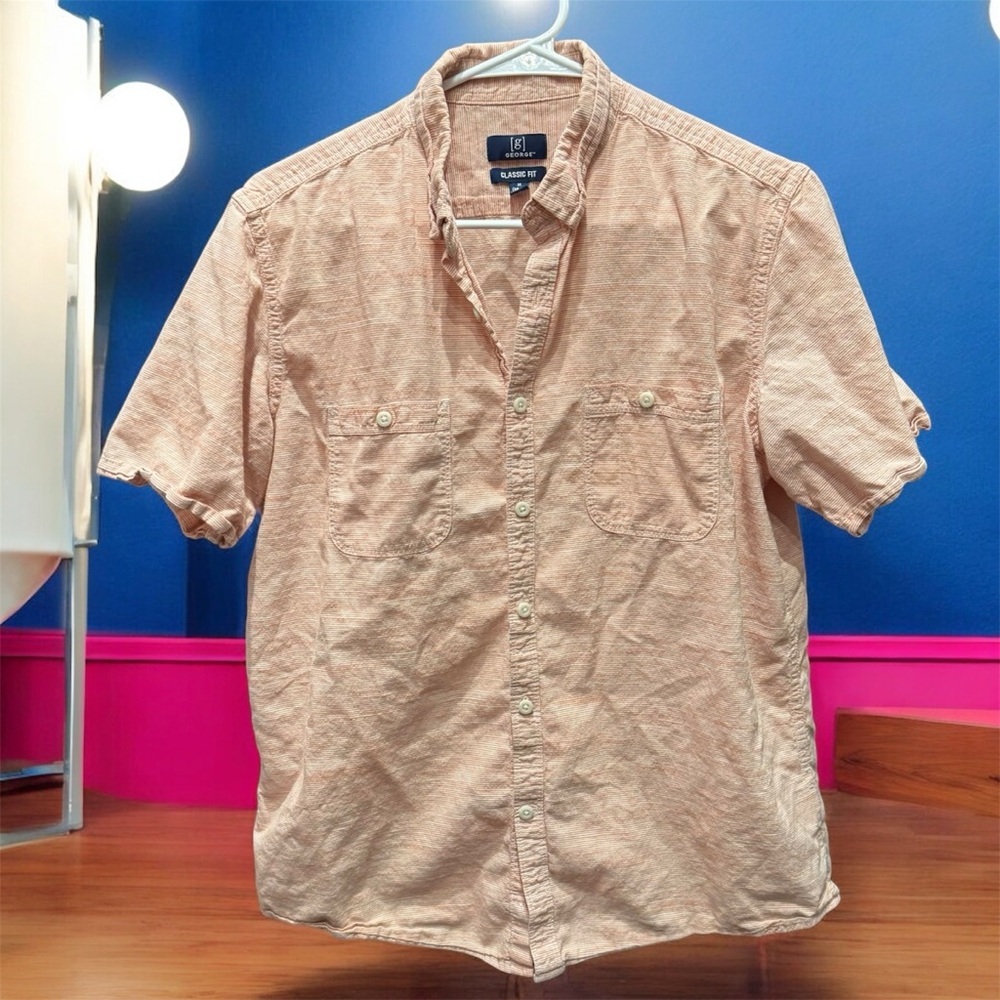 Men's Casual Button-Up Shirt in Light peach MEDIUM